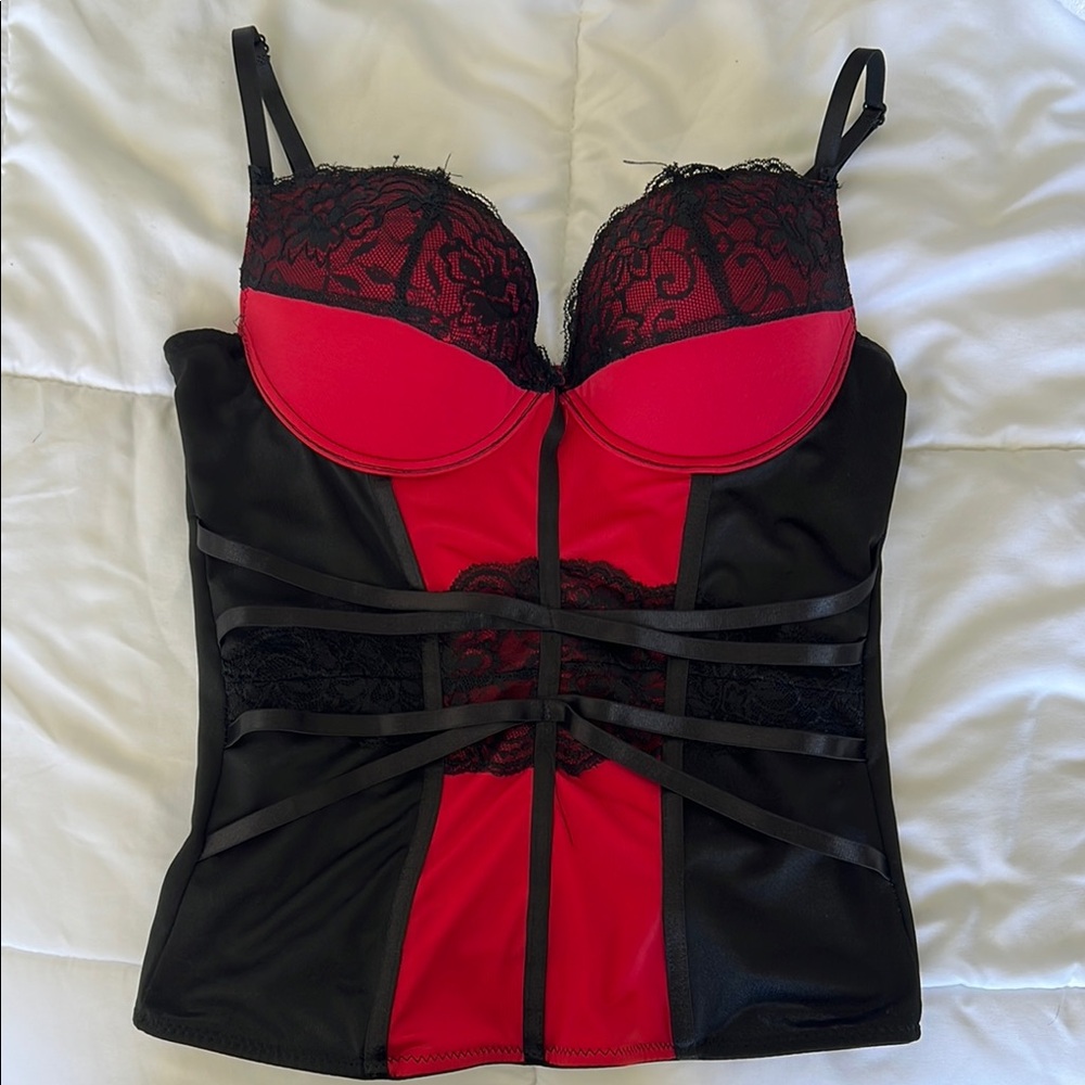 Elegant Red and Black Lace Bustier